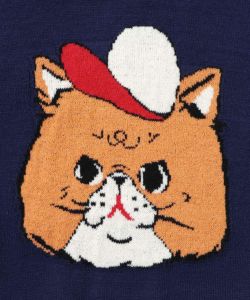 キャップネコ柄ジャガードニットプルオーバー-30