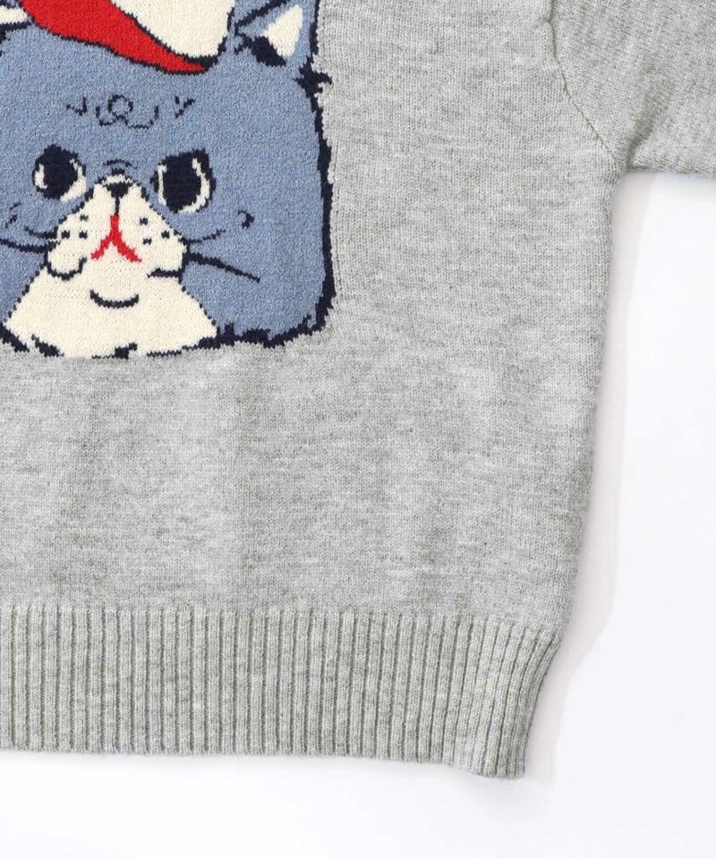 キャップネコ柄ジャガードニットプルオーバー-33