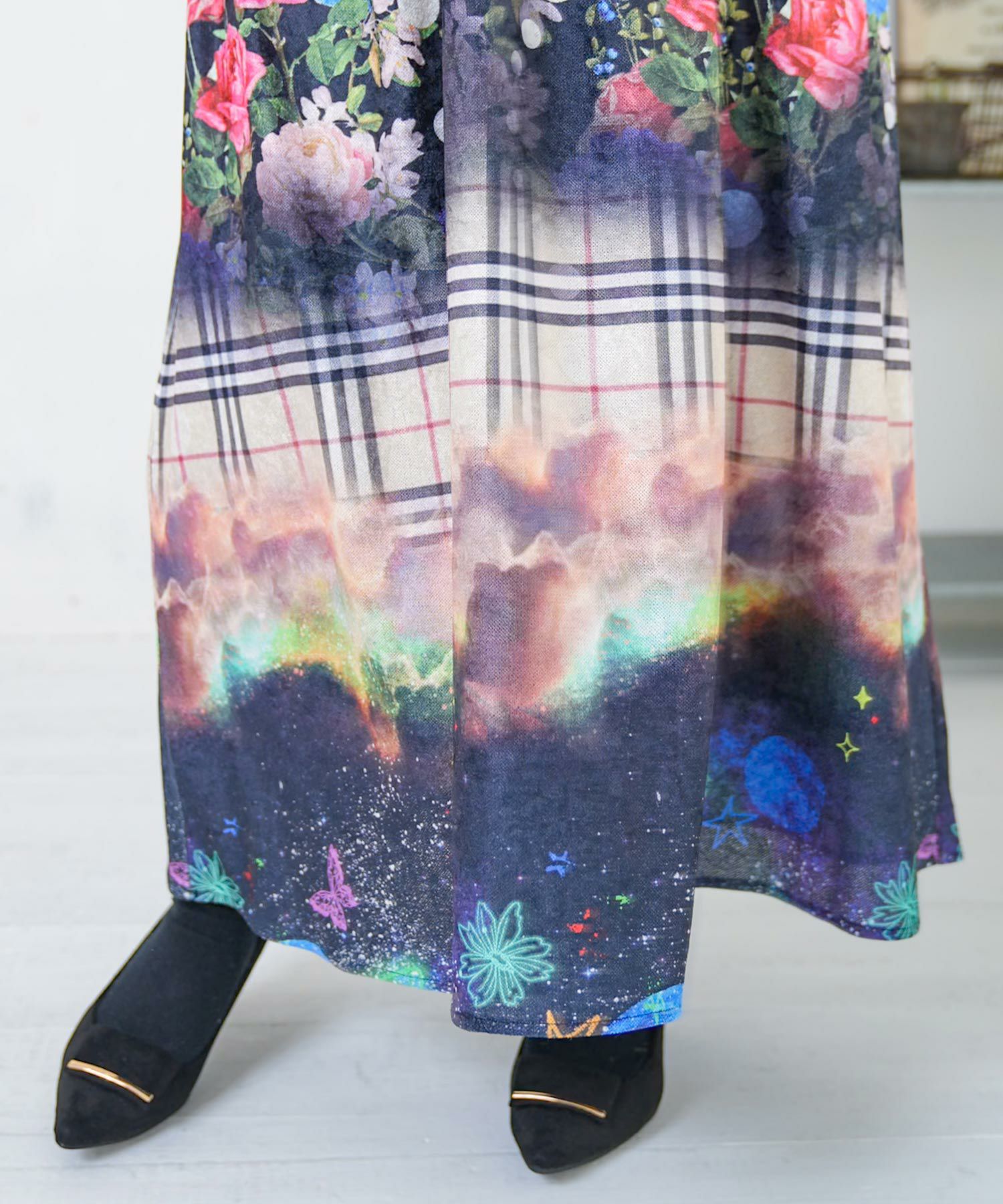 153721：2柄展開クラッシュベロアワンピースの通販-ScoLar