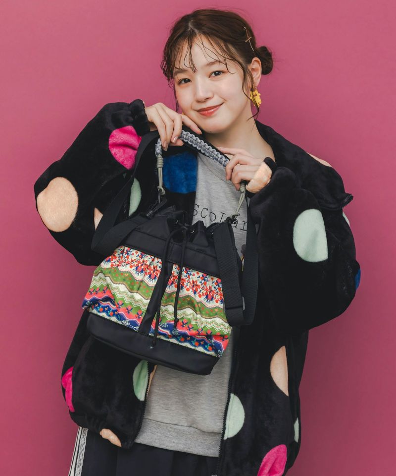 民族風柄配色パラコード付き巾着バッグ-1