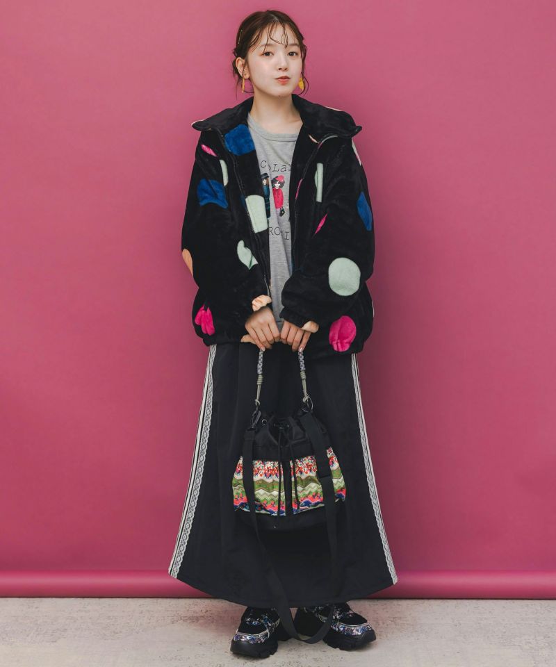 民族風柄配色パラコード付き巾着バッグ-3