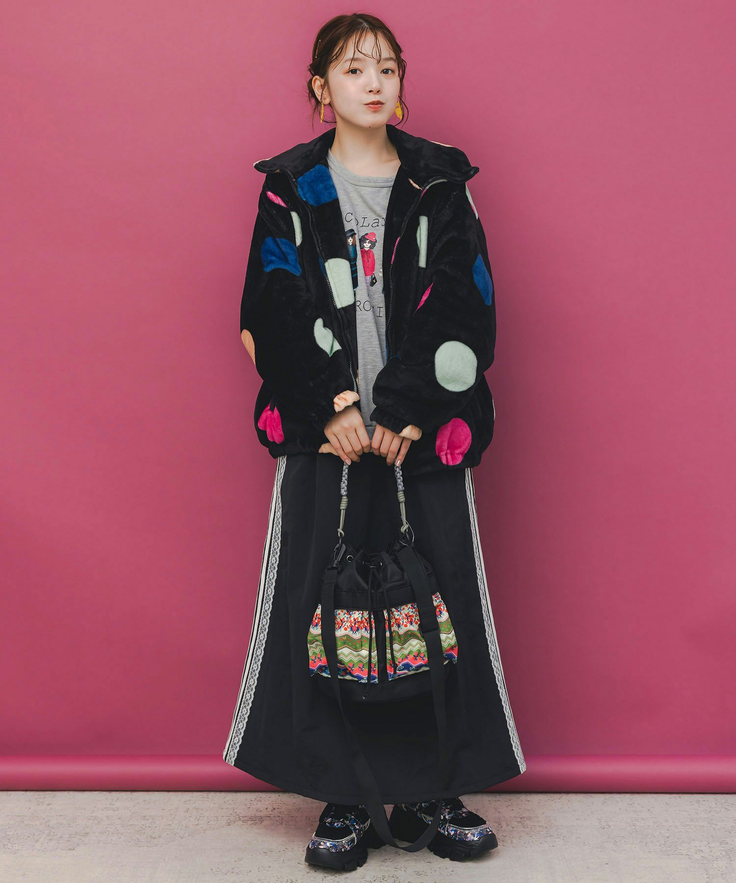 民族風柄配色パラコード付き巾着バッグ-3