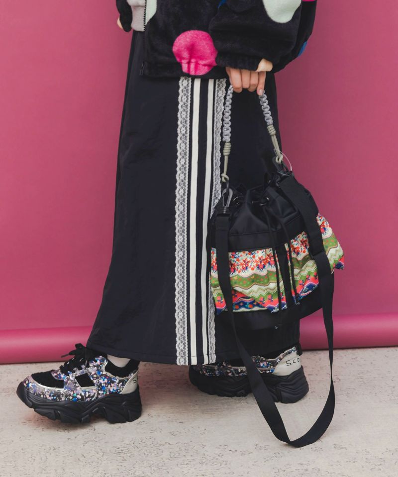 民族風柄配色パラコード付き巾着バッグ-4