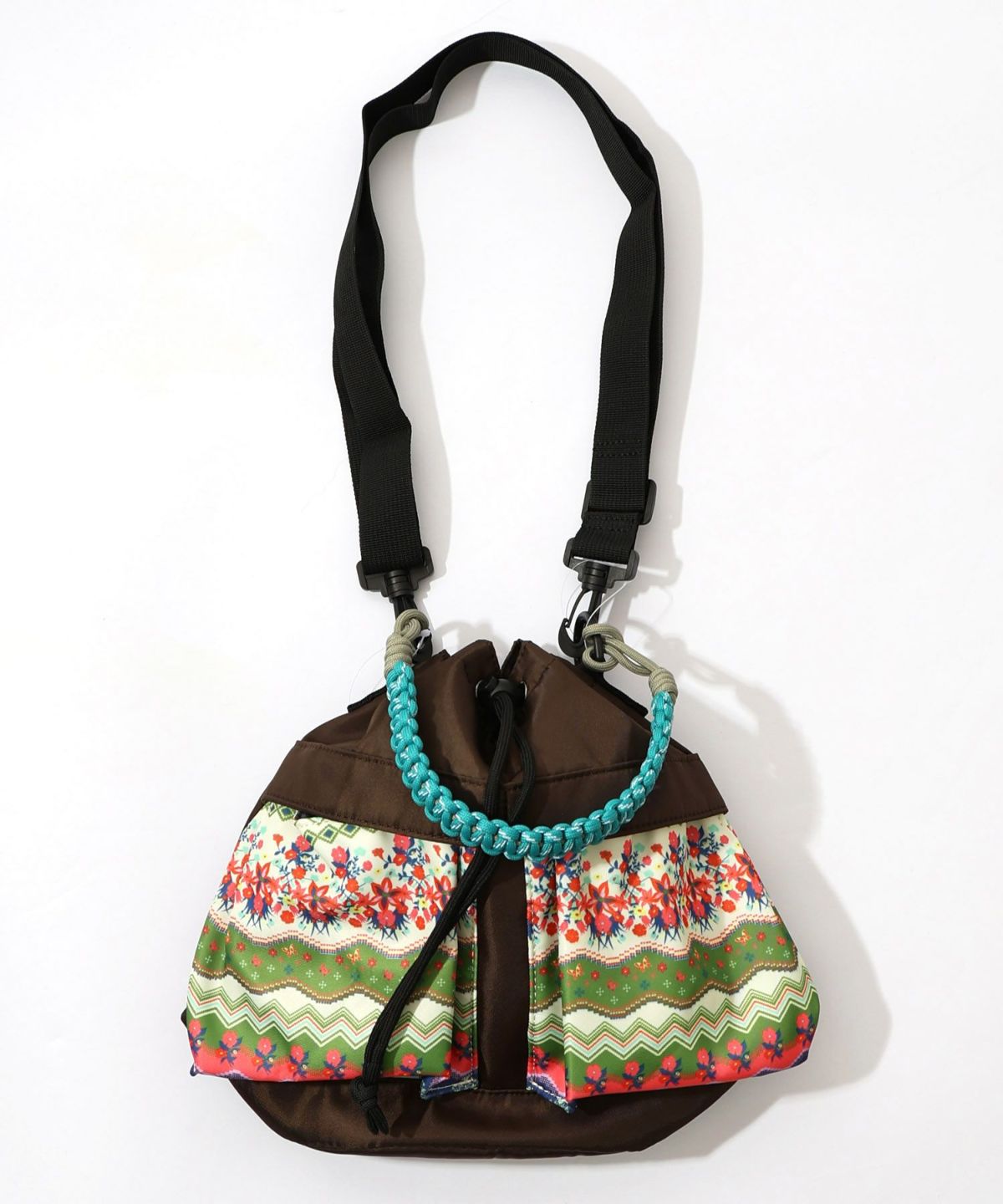 民族風柄配色パラコード付き巾着バッグ-13