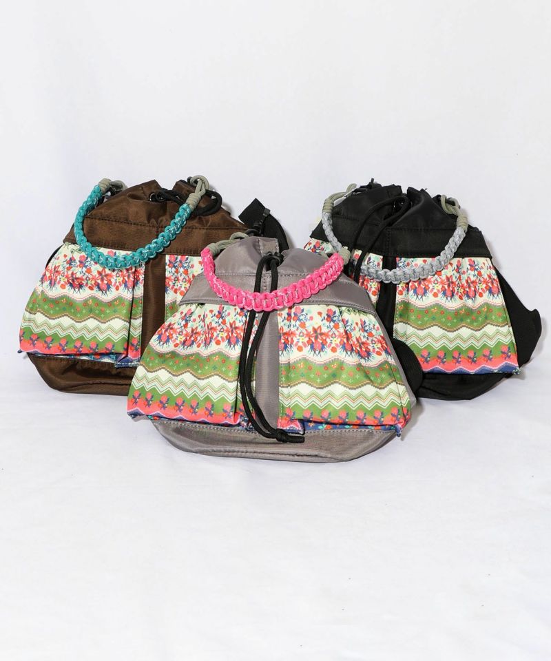 民族風柄配色パラコード付き巾着バッグ-18