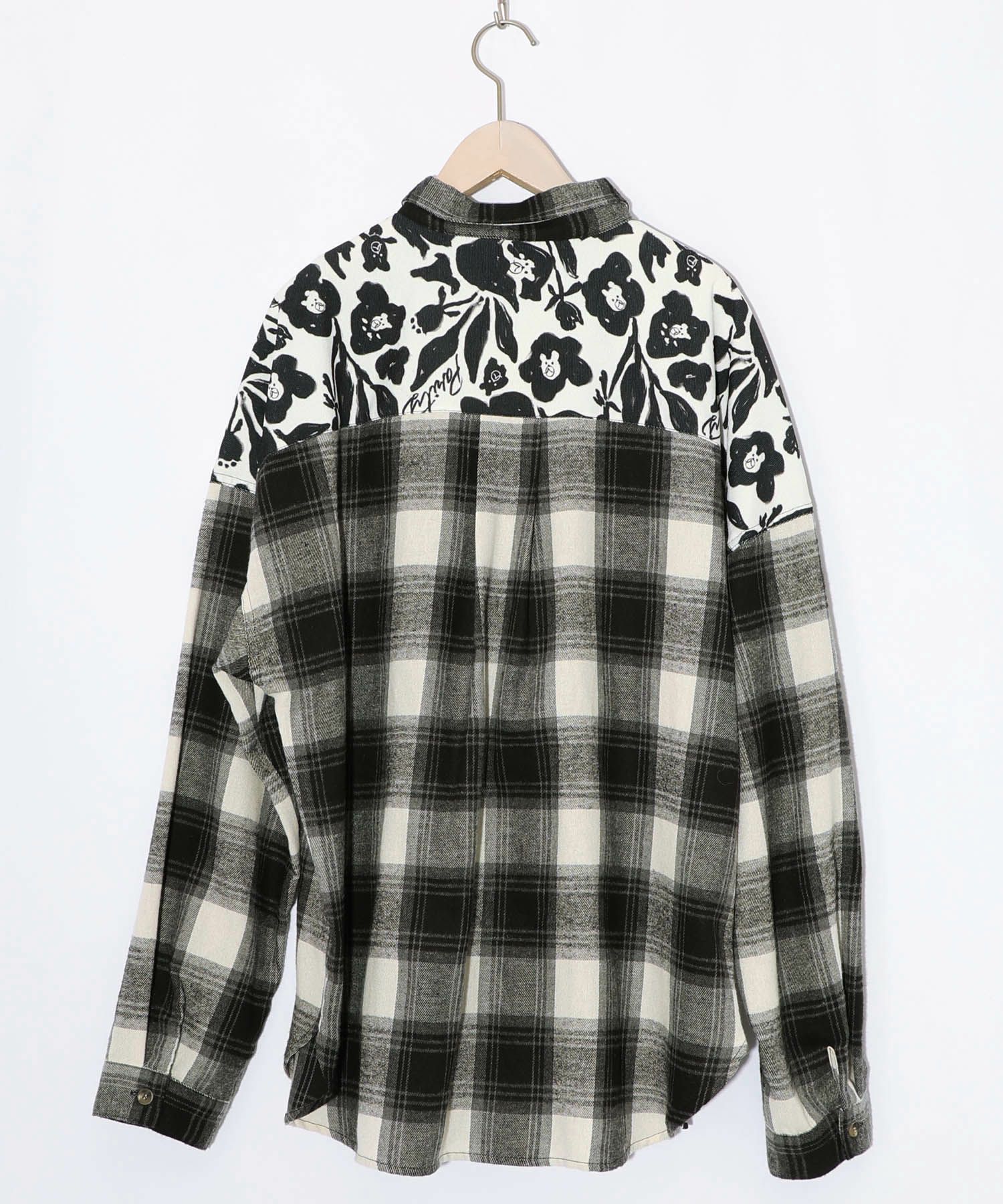 クマ花柄コーデュロイ×チェック異素材切替シャツ-18