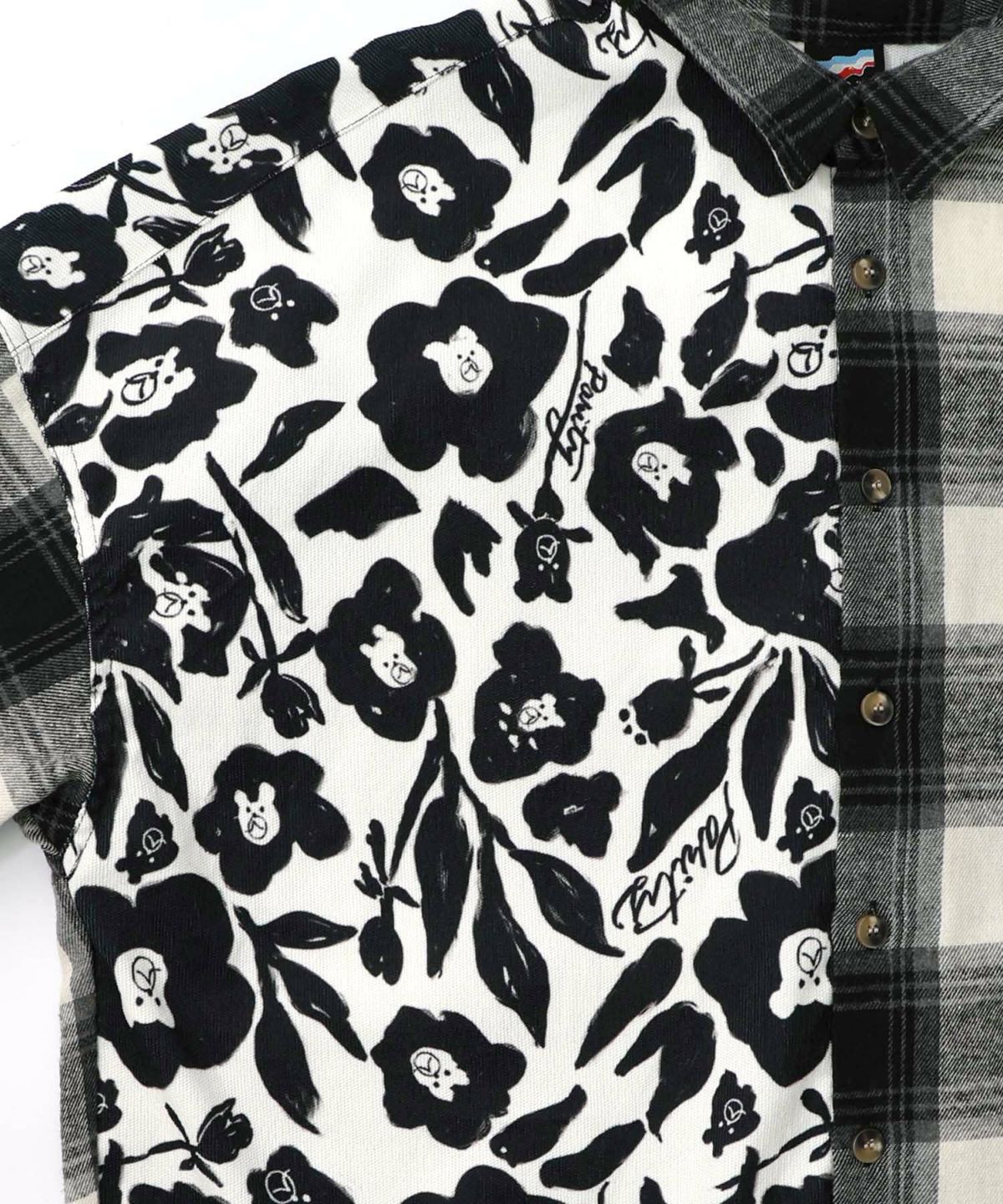 クマ花柄コーデュロイ×チェック異素材切替シャツ-19