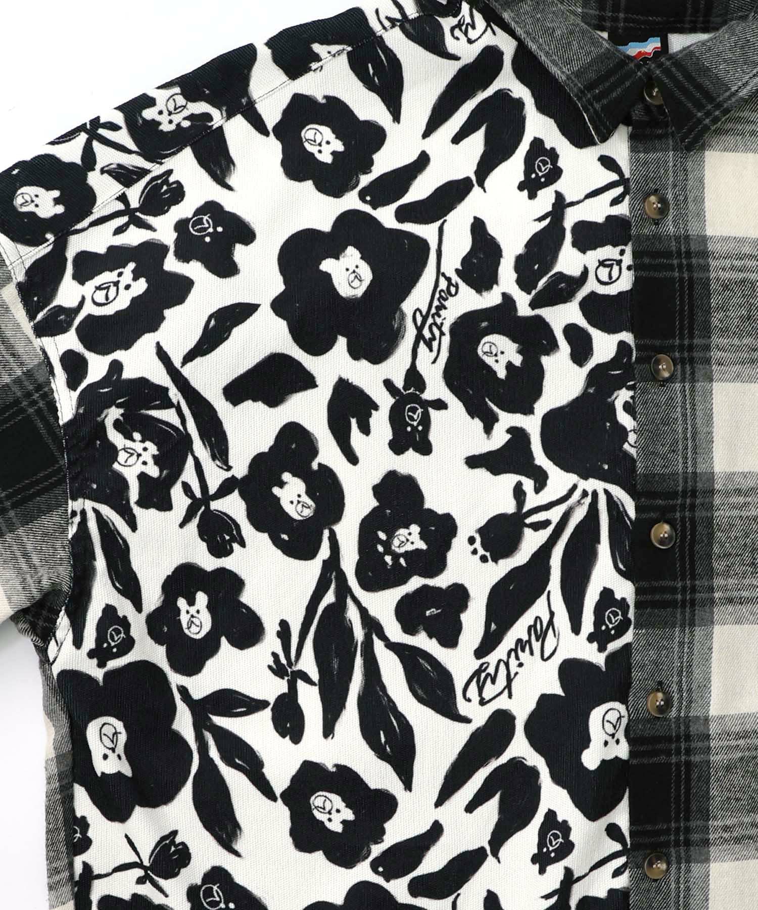 クマ花柄コーデュロイ×チェック異素材切替シャツ-19