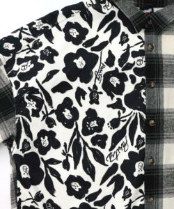 クマ花柄コーデュロイ×チェック異素材切替シャツ-19