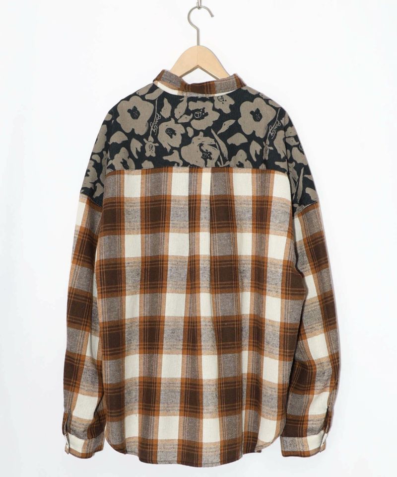 クマ花柄コーデュロイ×チェック異素材切替シャツ-21