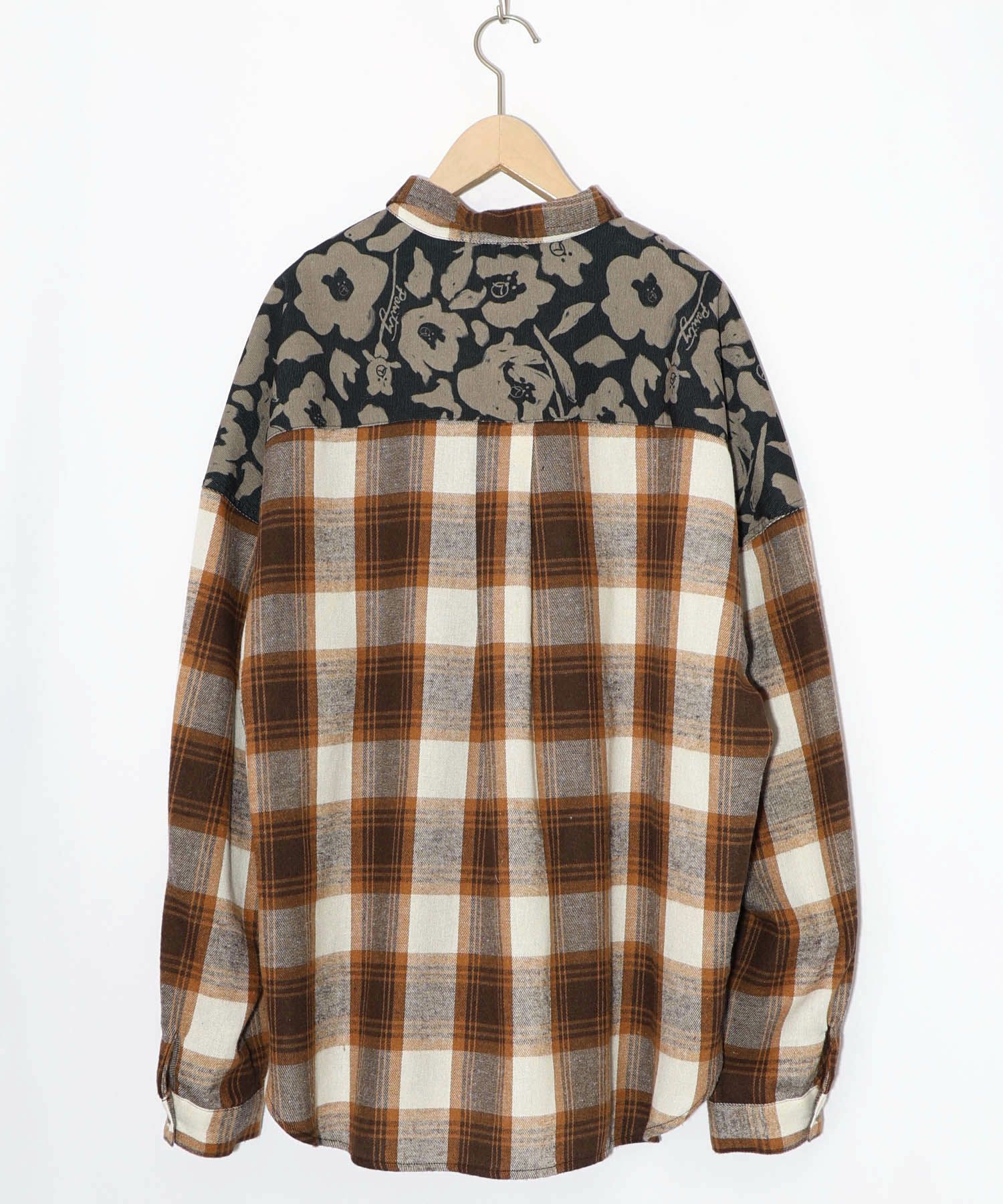 クマ花柄コーデュロイ×チェック異素材切替シャツ-21