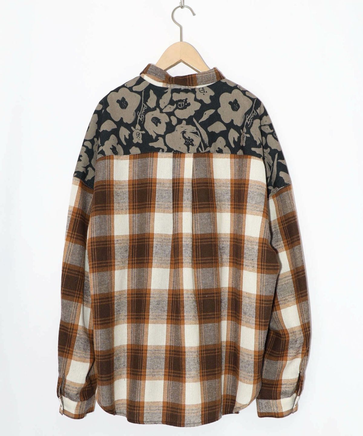 クマ花柄コーデュロイ×チェック異素材切替シャツ-21