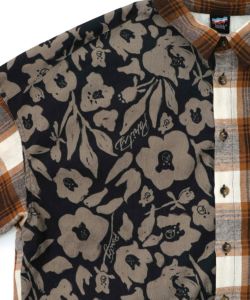 クマ花柄コーデュロイ×チェック異素材切替シャツ-22