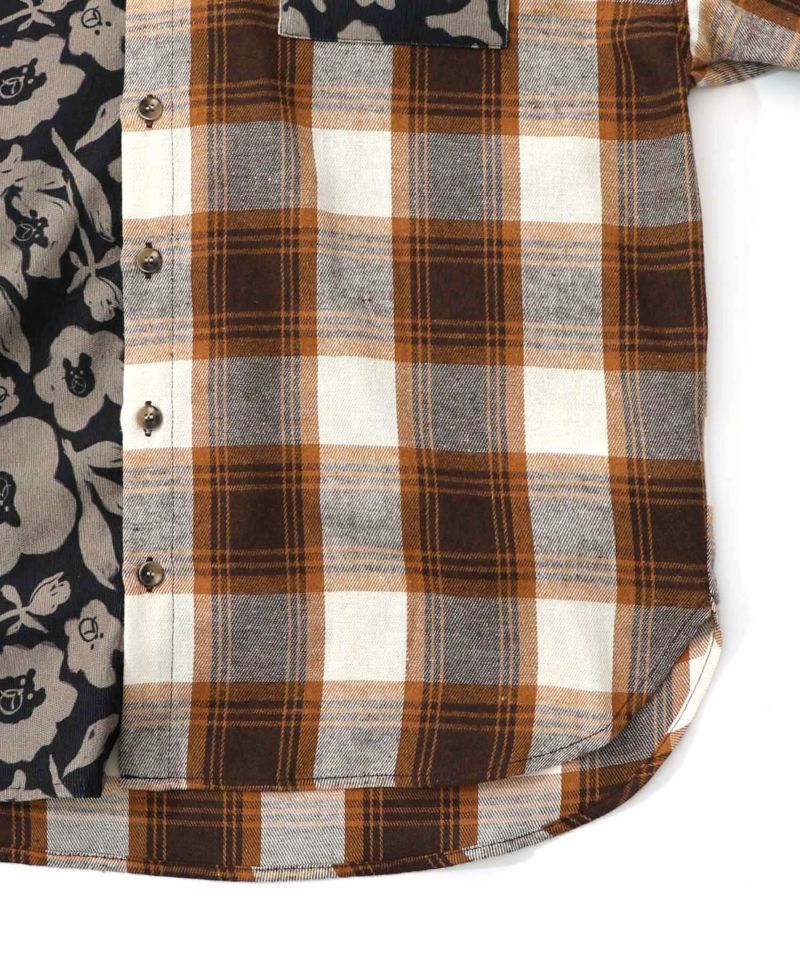 クマ花柄コーデュロイ×チェック異素材切替シャツ-26