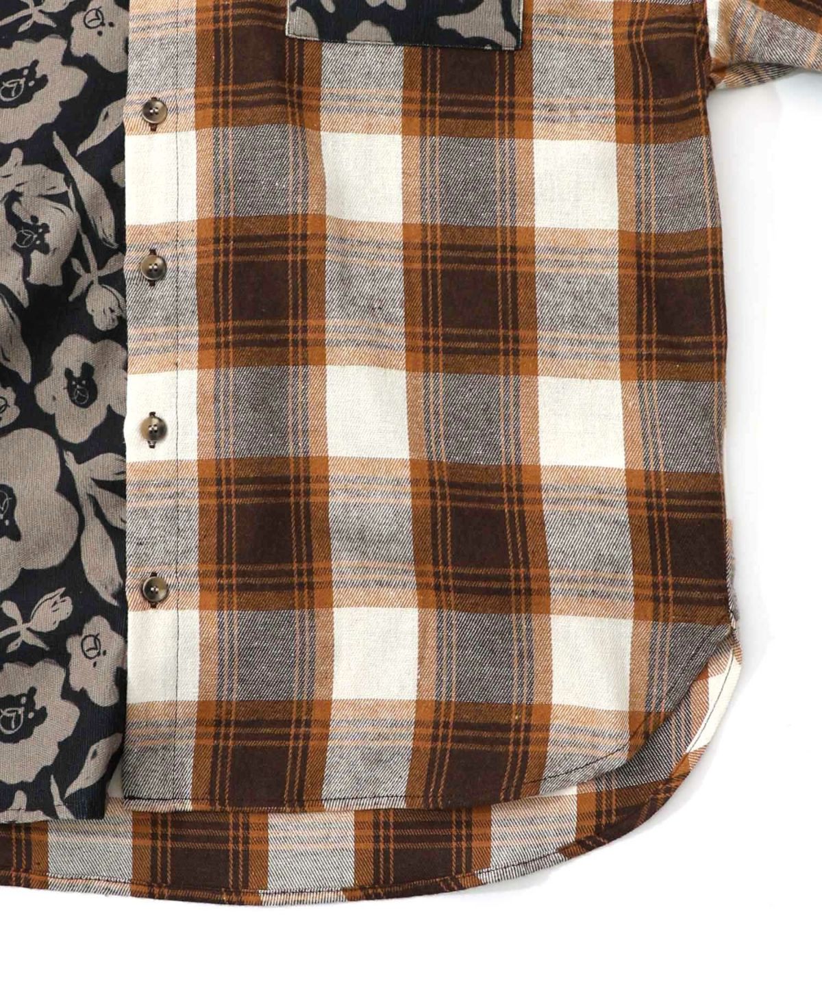 クマ花柄コーデュロイ×チェック異素材切替シャツ-26