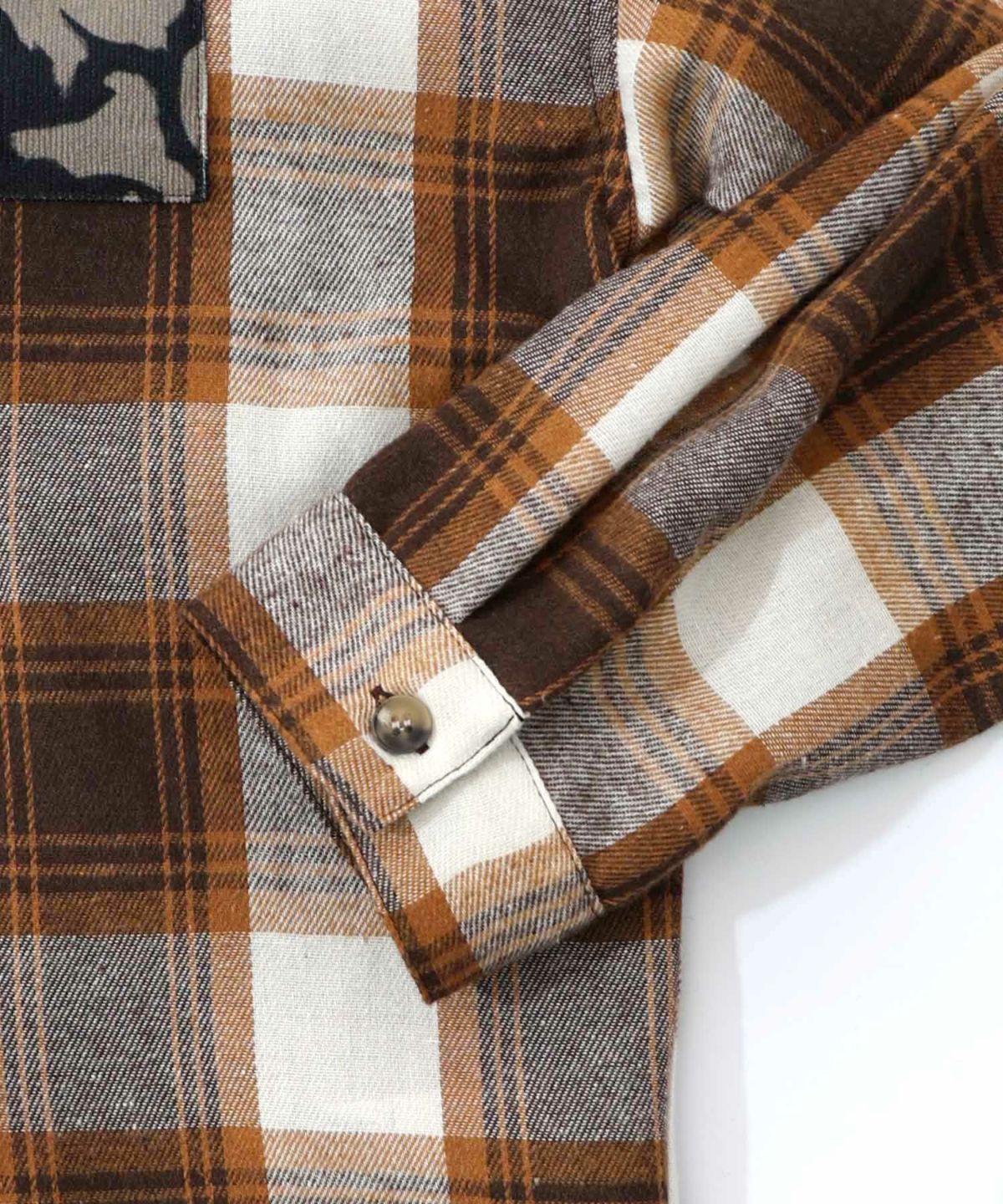 クマ花柄コーデュロイ×チェック異素材切替シャツ-27