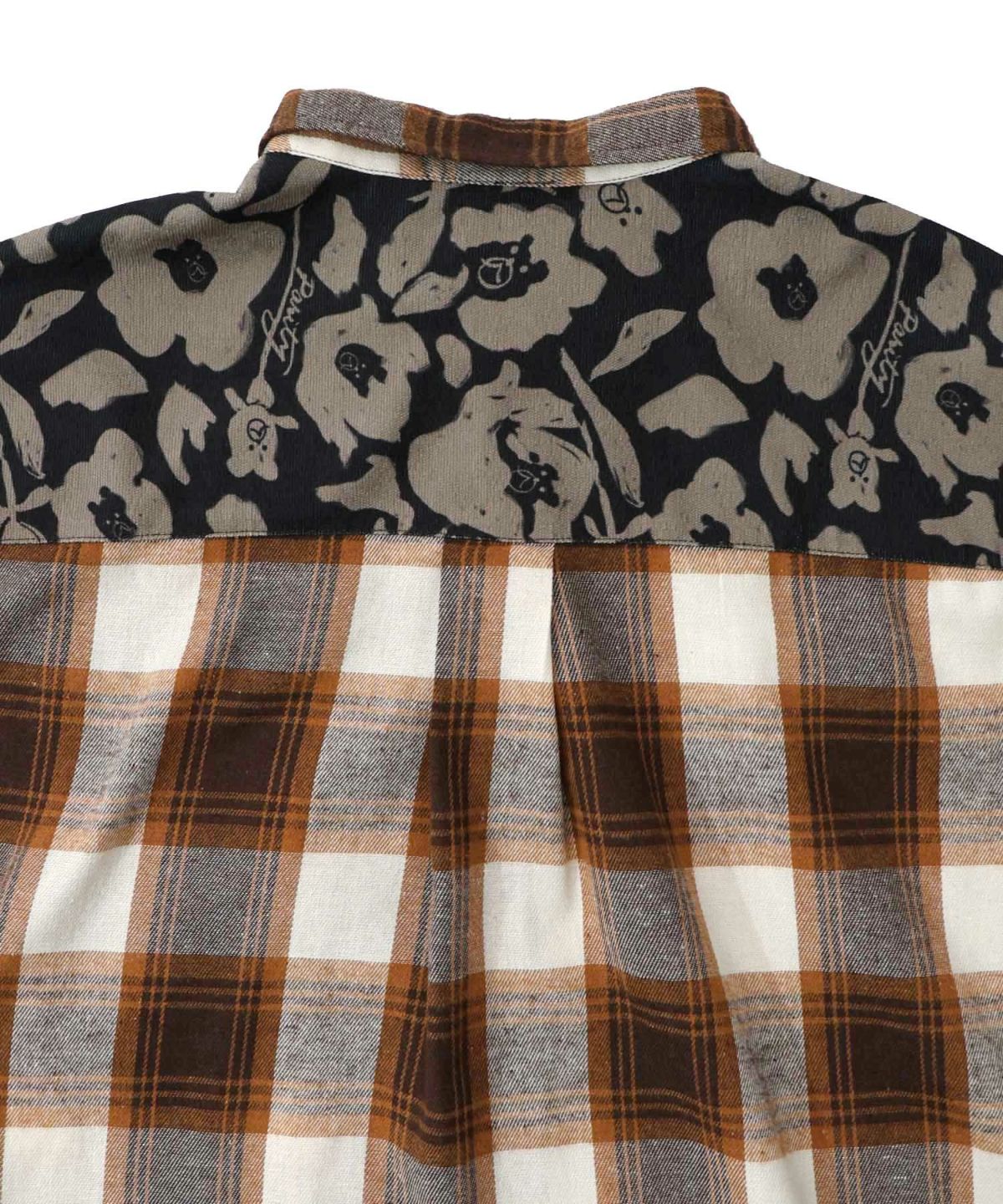 クマ花柄コーデュロイ×チェック異素材切替シャツ-28