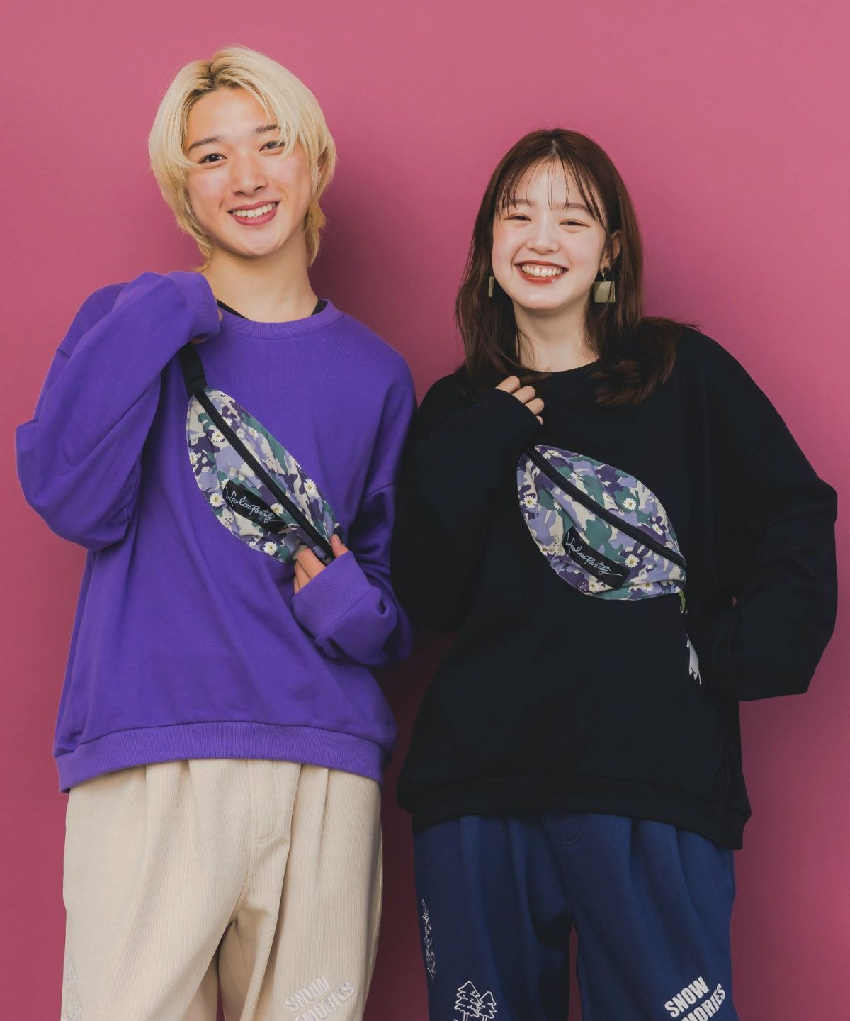 フェイクボディバッグ×ネコ刺繍付き裏毛プルオーバー-1