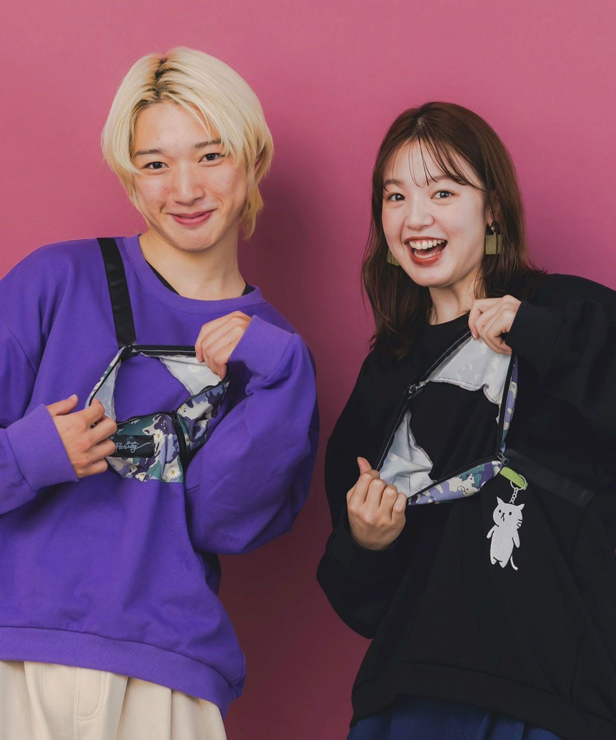 フェイクボディバッグ×ネコ刺繍付き裏毛プルオーバー-2