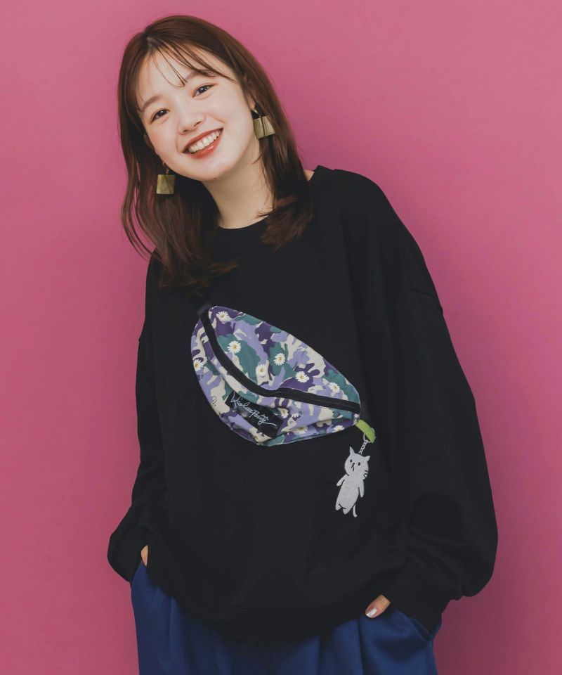 フェイクボディバッグ×ネコ刺繍付き裏毛プルオーバー-3