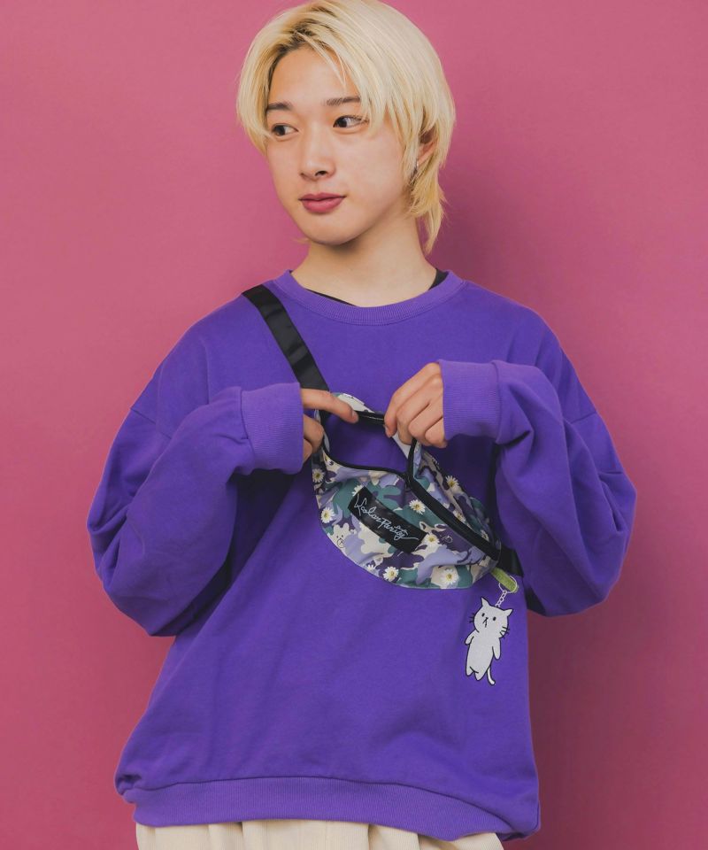 フェイクボディバッグ×ネコ刺繍付き裏毛プルオーバー-8