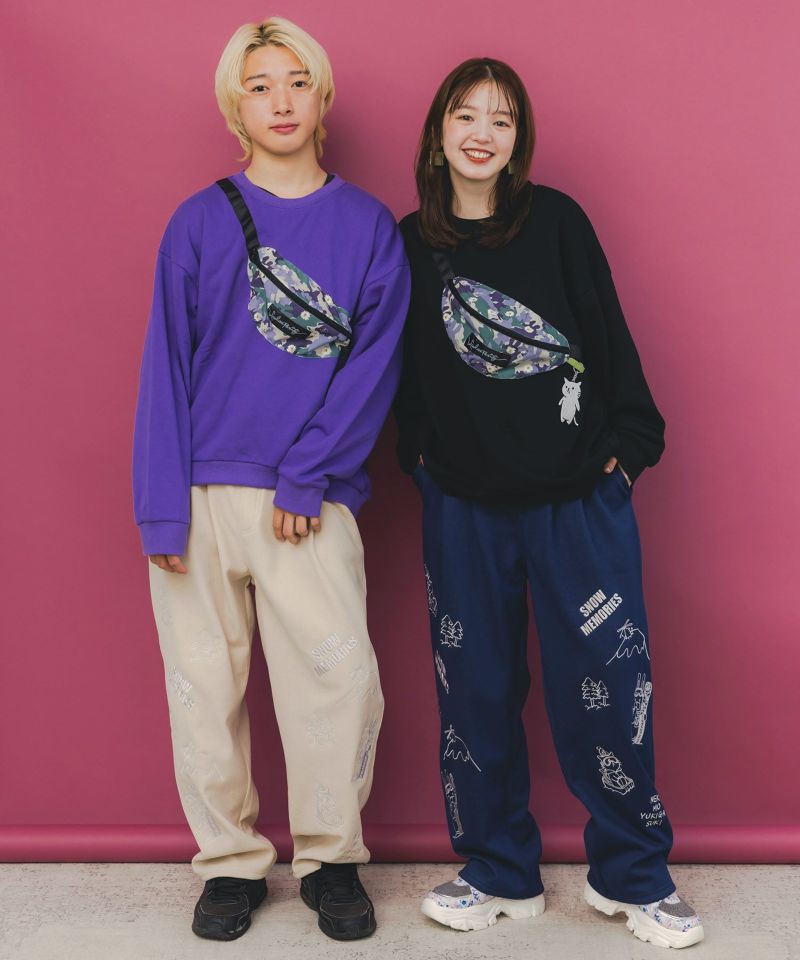 フェイクボディバッグ×ネコ刺繍付き裏毛プルオーバー-13