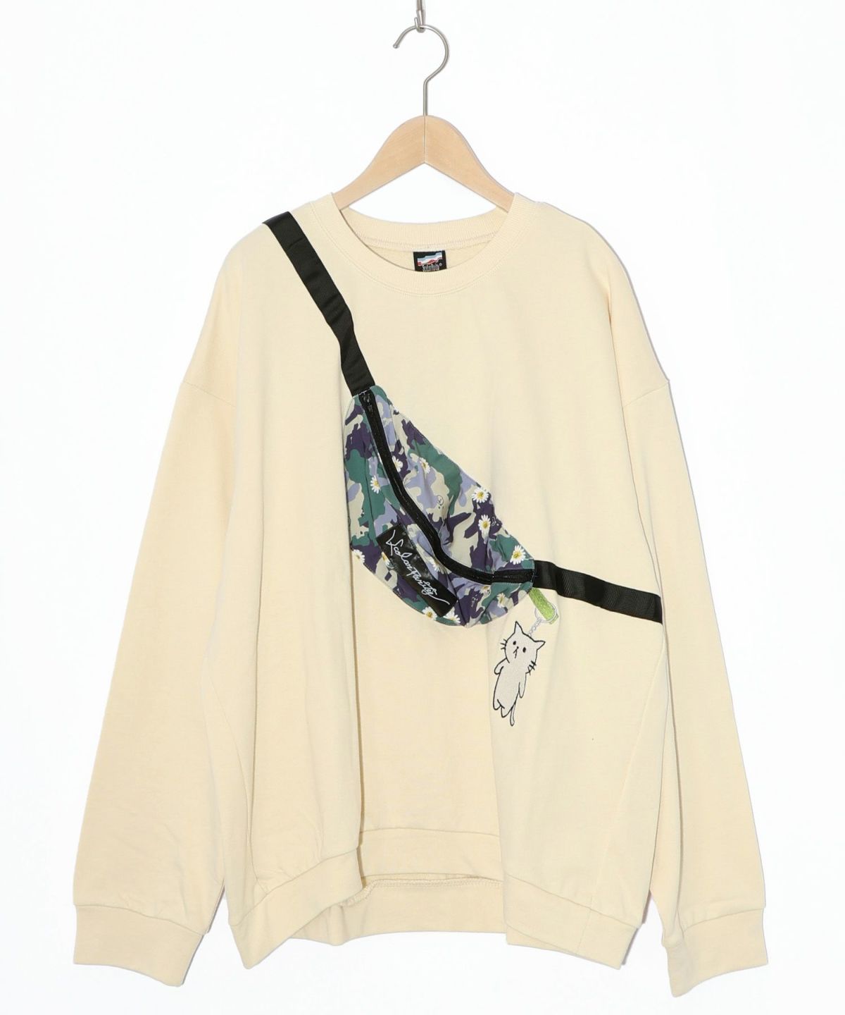 フェイクボディバッグ×ネコ刺繍付き裏毛プルオーバー-14