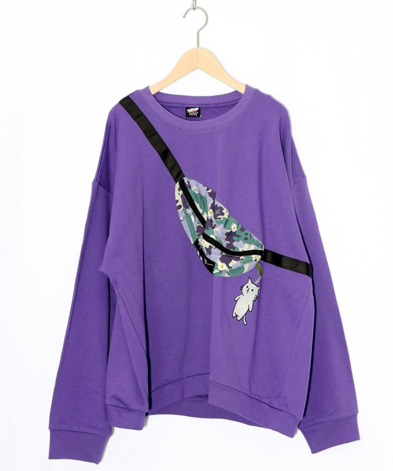 フェイクボディバッグ×ネコ刺繍付き裏毛プルオーバー-18