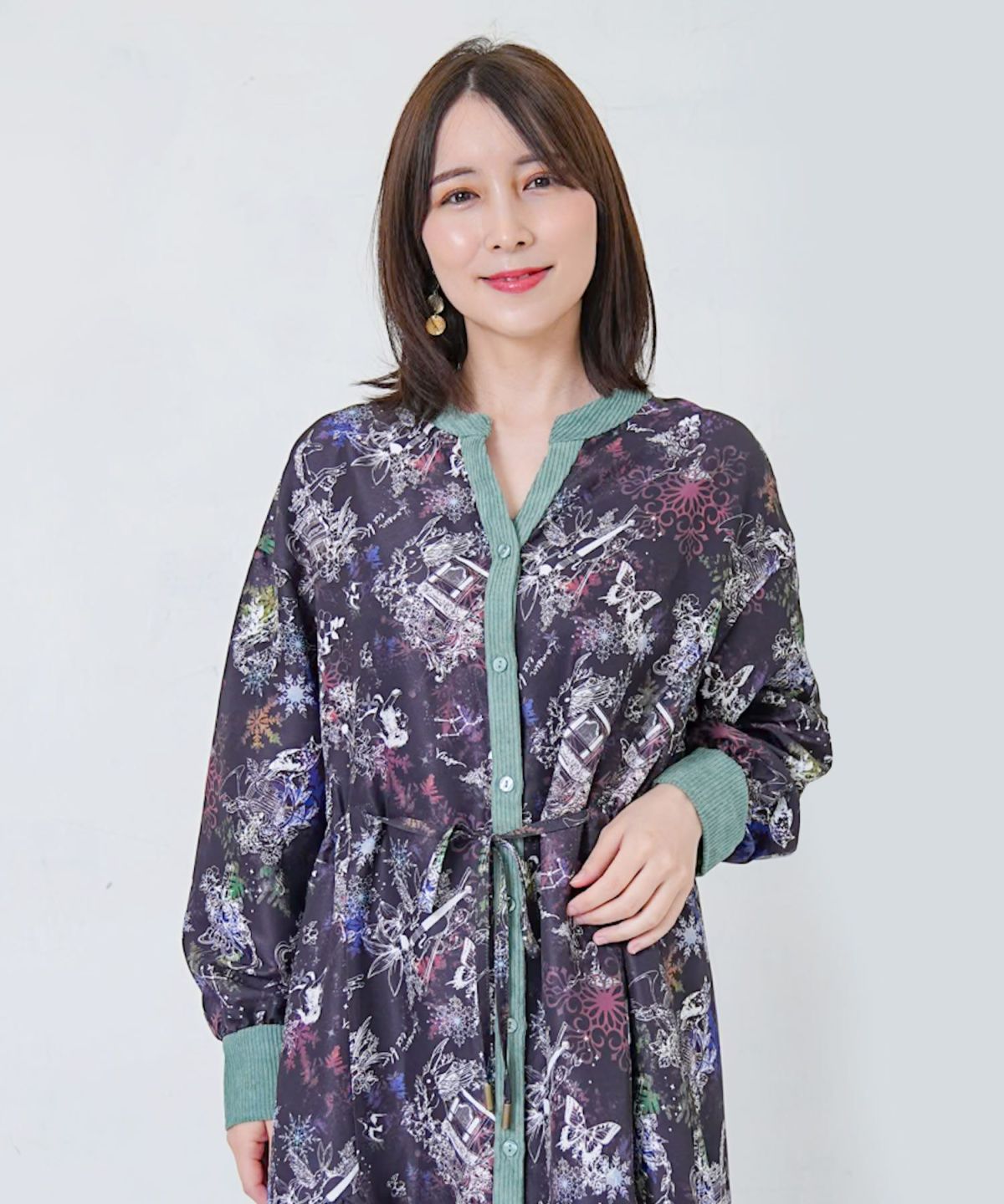 星座・楽器・雪の結晶柄 布帛×コーデュロイワンピ-2