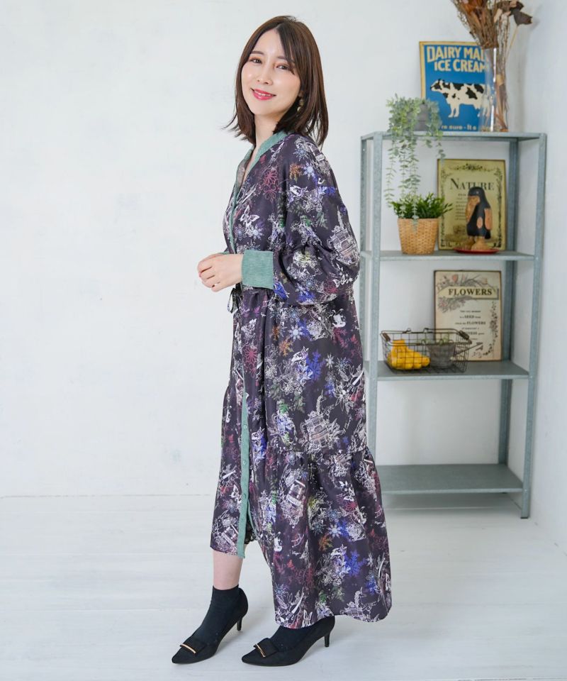 星座・楽器・雪の結晶柄 布帛×コーデュロイワンピ-3