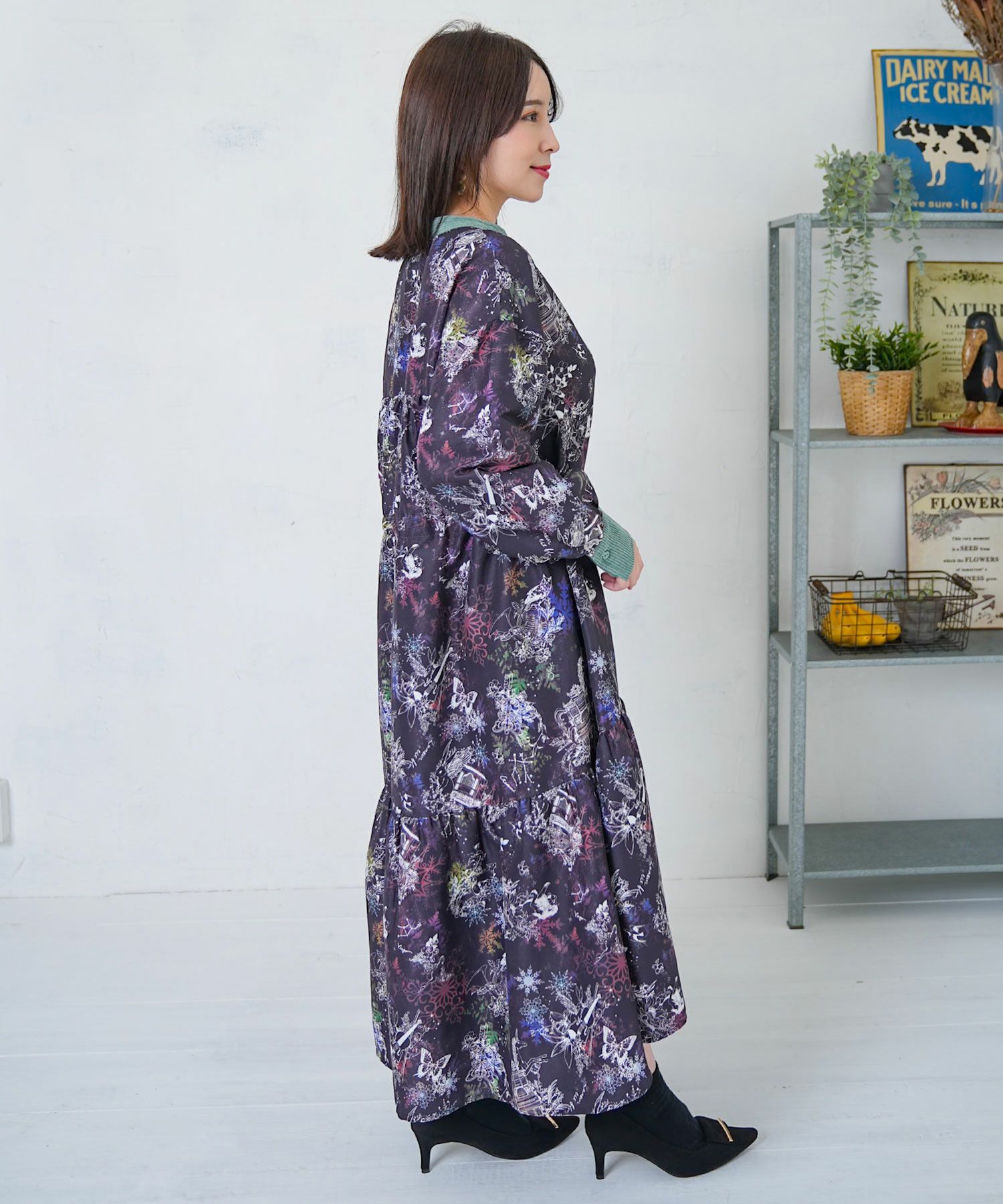 星座・楽器・雪の結晶柄 布帛×コーデュロイワンピ-4