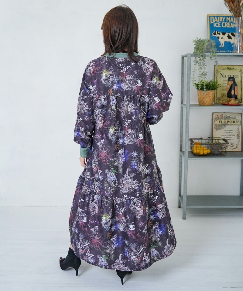 星座・楽器・雪の結晶柄 布帛×コーデュロイワンピ-5