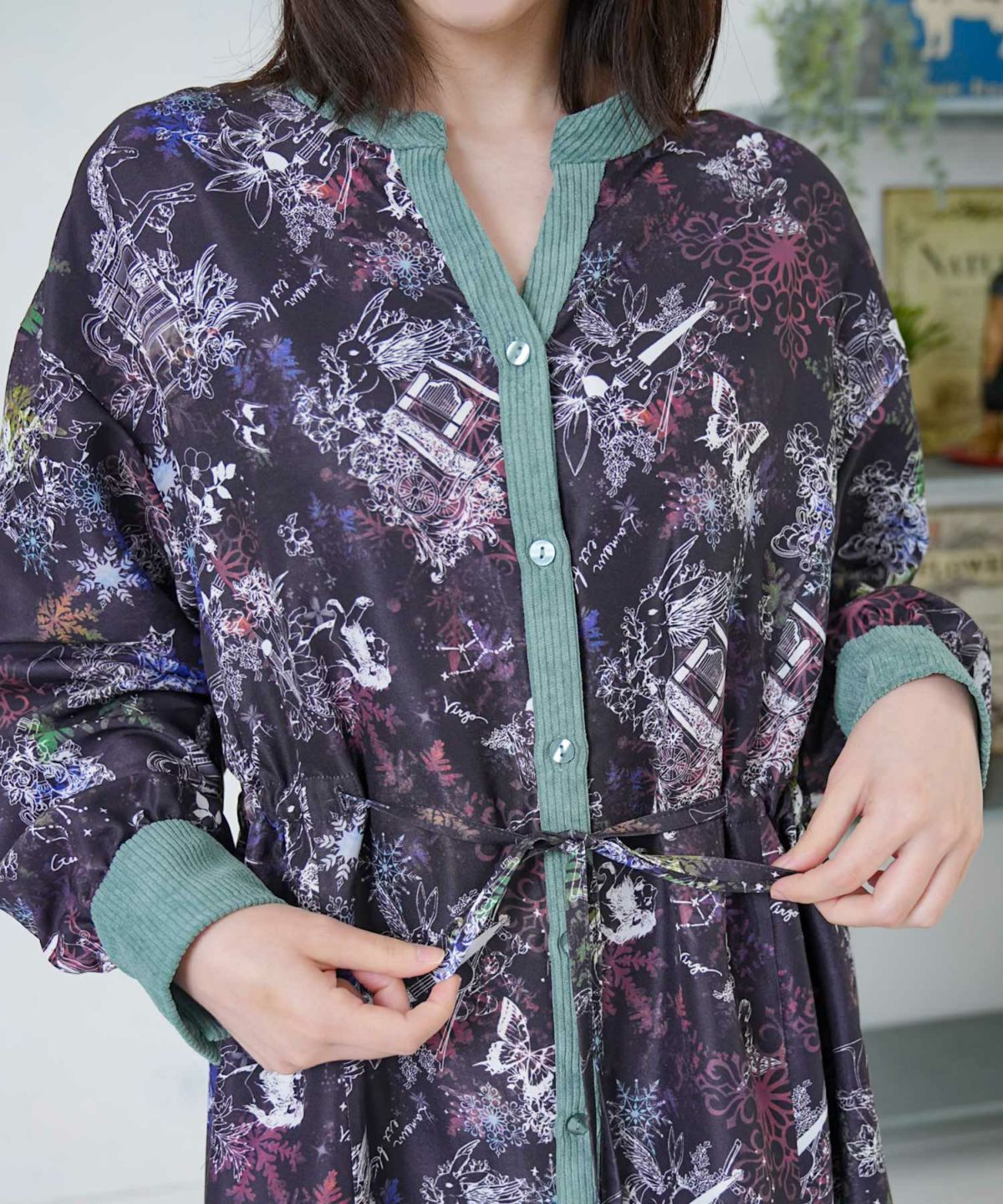 星座・楽器・雪の結晶柄 布帛×コーデュロイワンピ-6