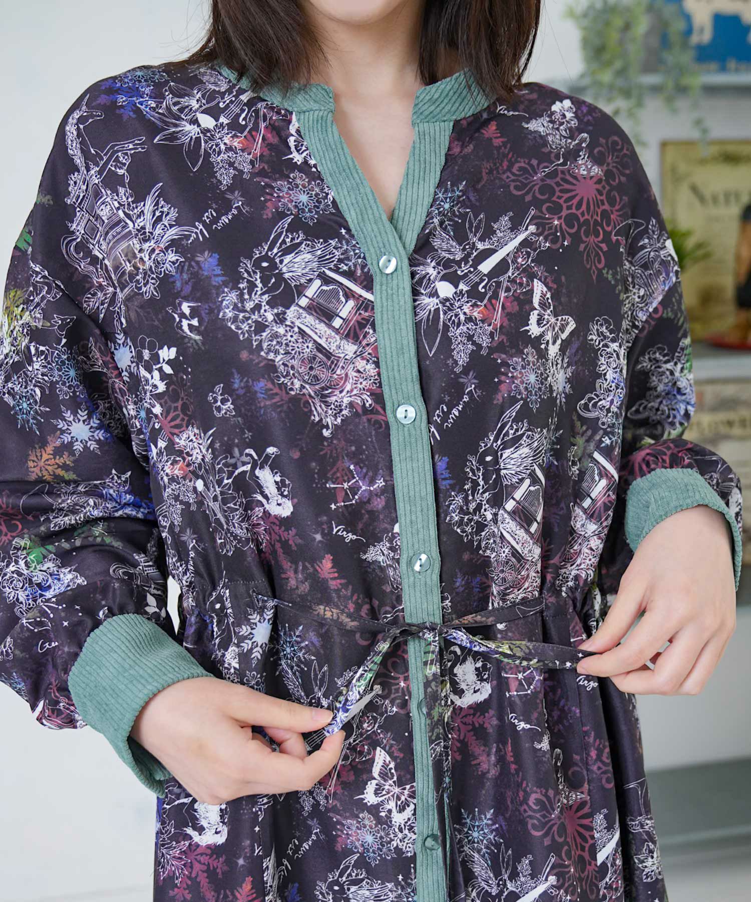 星座・楽器・雪の結晶柄 布帛×コーデュロイワンピ-6