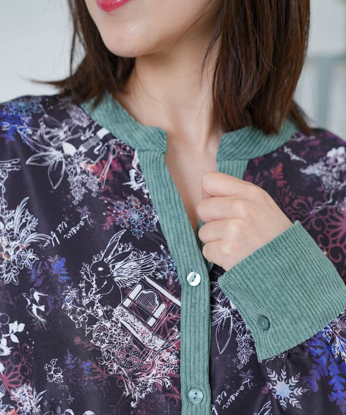 星座・楽器・雪の結晶柄 布帛×コーデュロイワンピ-7