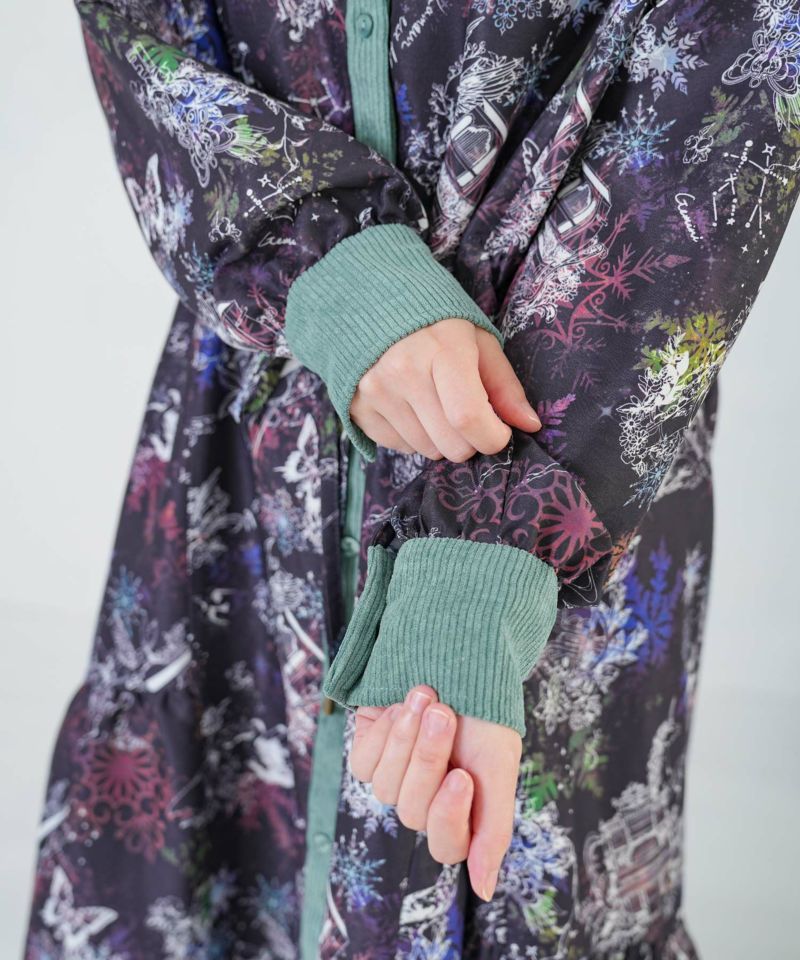 星座・楽器・雪の結晶柄 布帛×コーデュロイワンピ-8