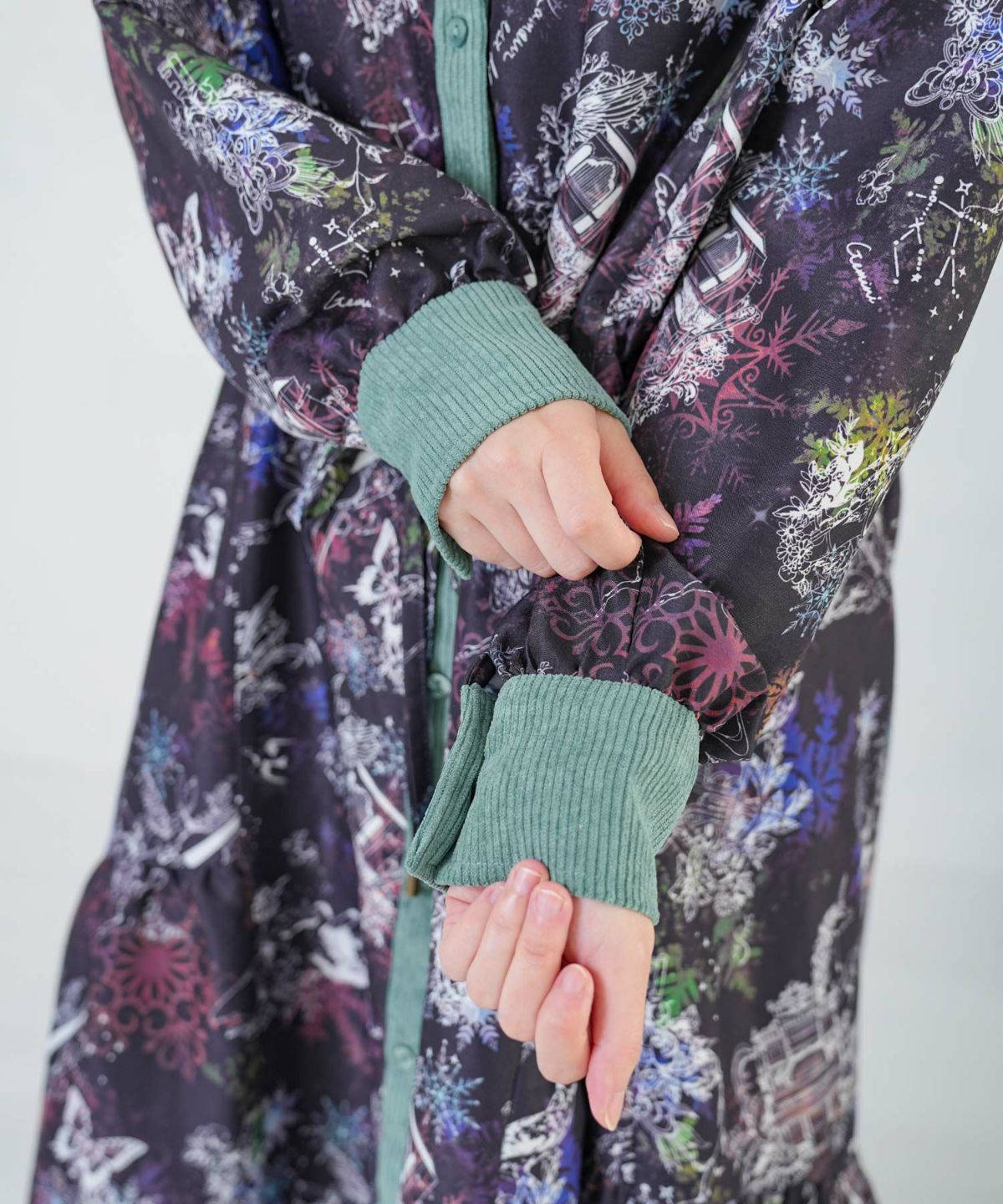 星座・楽器・雪の結晶柄 布帛×コーデュロイワンピ-8