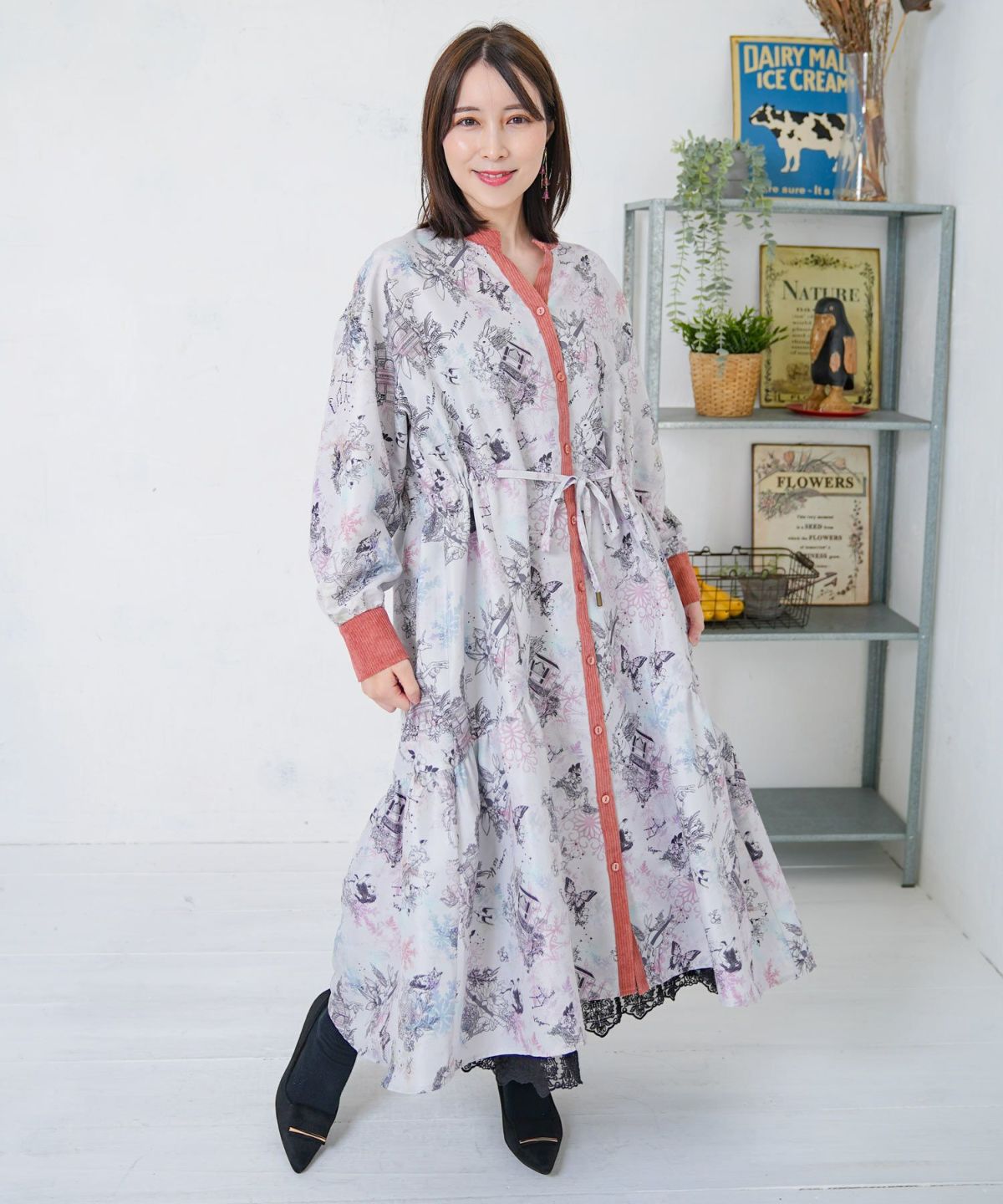 星座・楽器・雪の結晶柄 布帛×コーデュロイワンピ-10