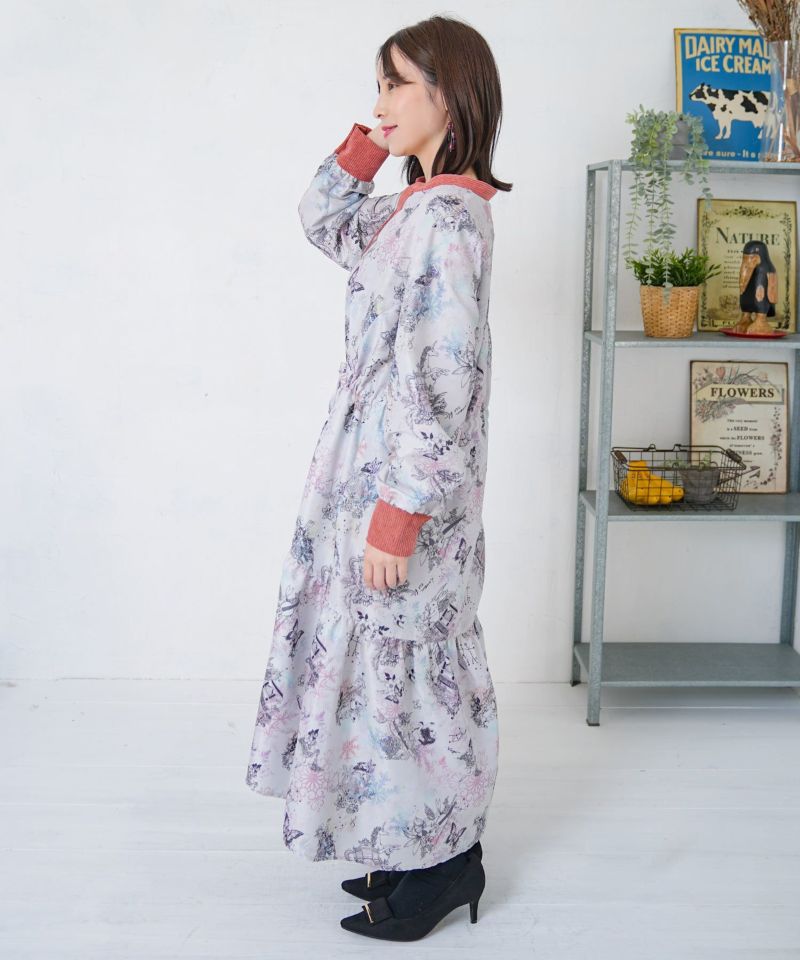 星座・楽器・雪の結晶柄 布帛×コーデュロイワンピ-11