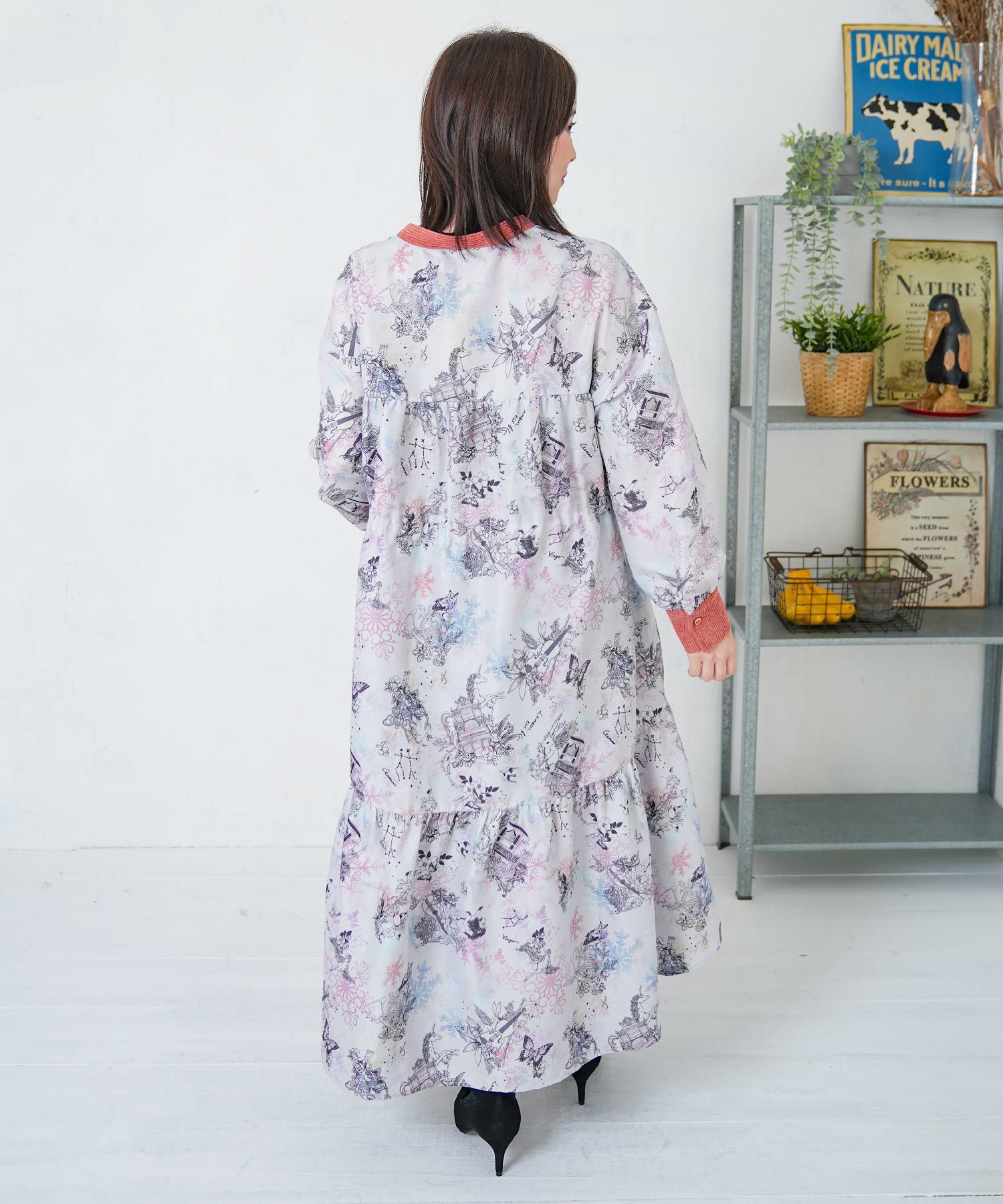 星座・楽器・雪の結晶柄 布帛×コーデュロイワンピ-12