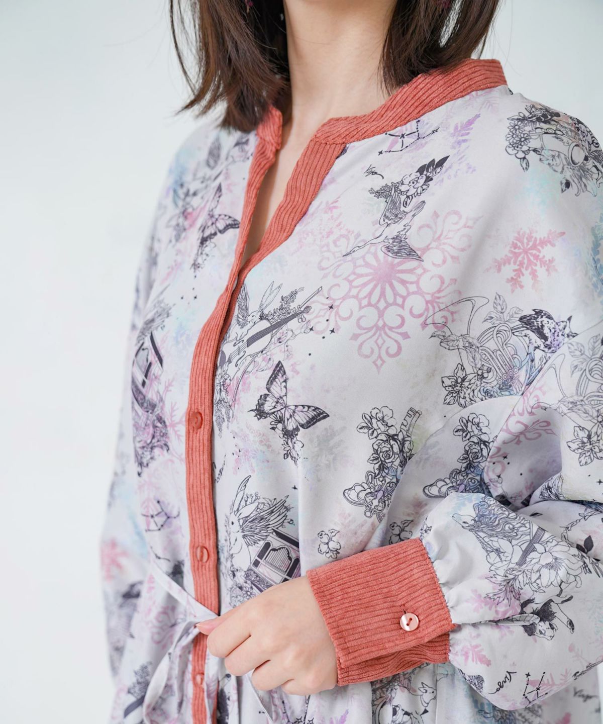 星座・楽器・雪の結晶柄 布帛×コーデュロイワンピ-13