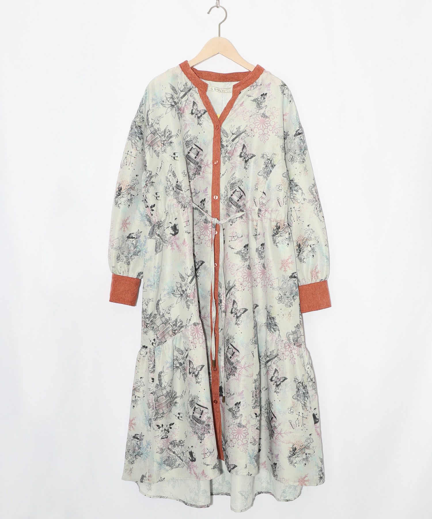 星座・楽器・雪の結晶柄 布帛×コーデュロイワンピ-16