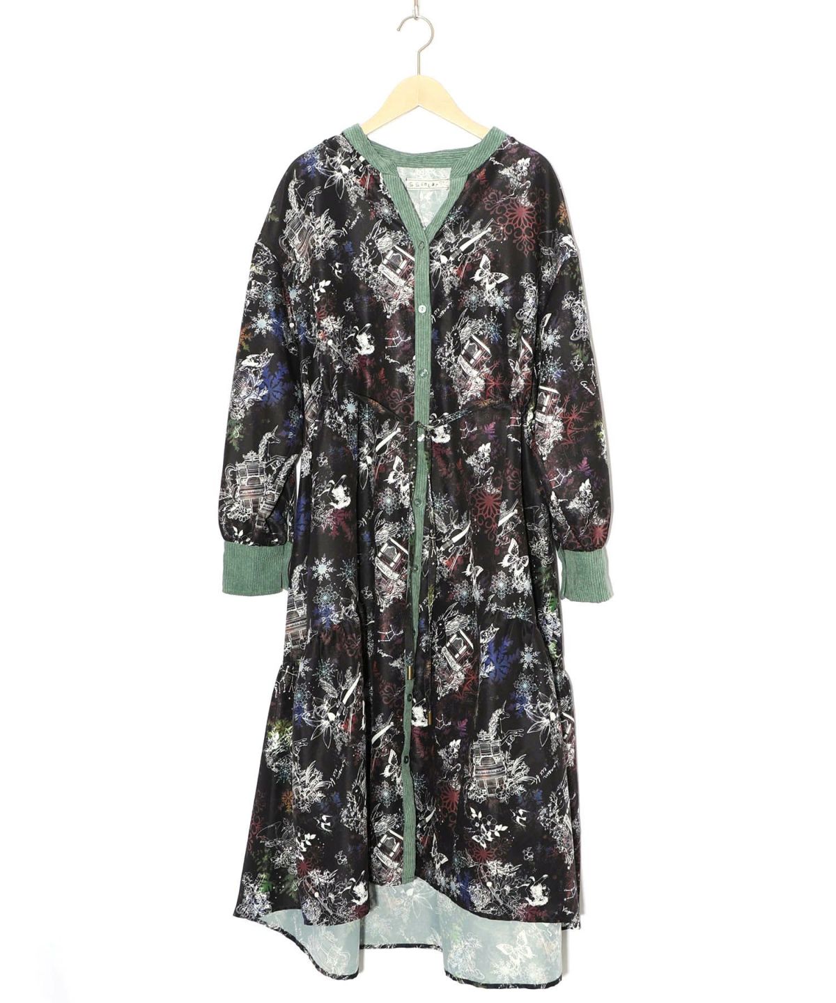 星座・楽器・雪の結晶柄 布帛×コーデュロイワンピ-19