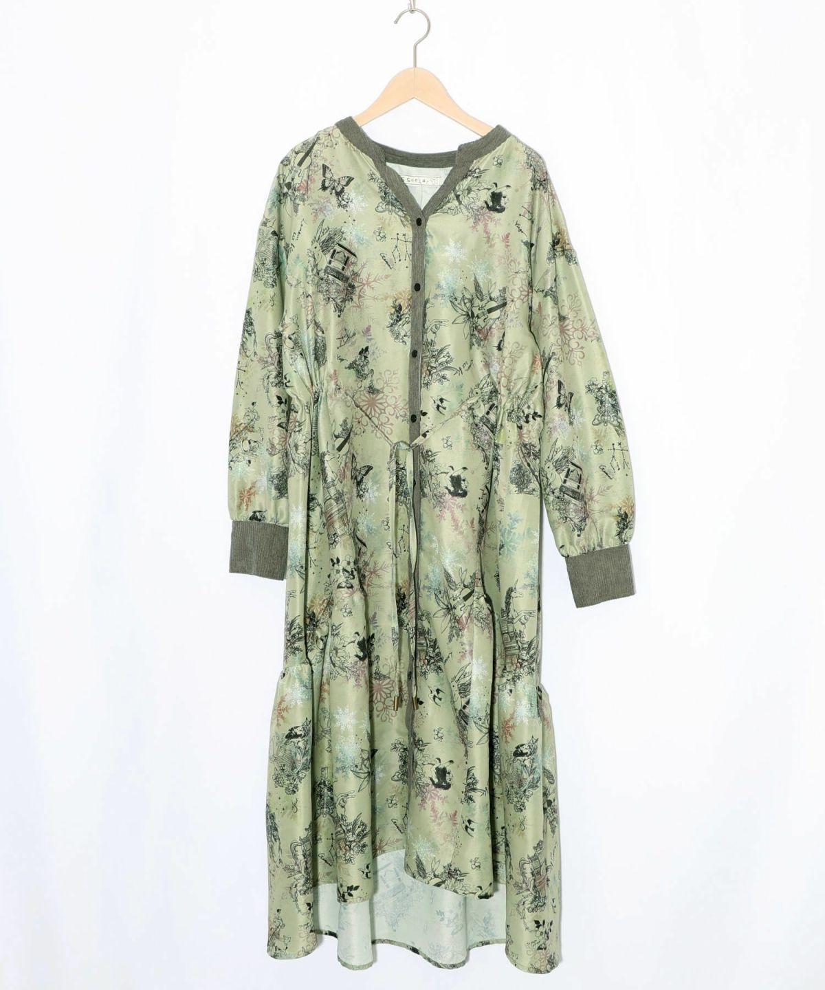 星座・楽器・雪の結晶柄 布帛×コーデュロイワンピ-22