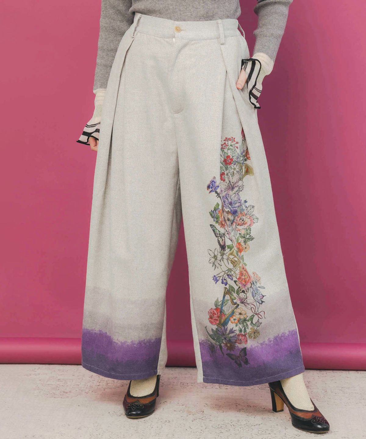 花柄裾グラデラメツイード×裏地パンツ-1