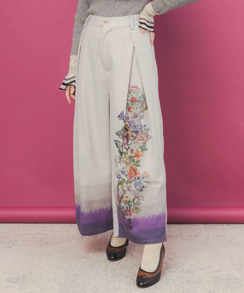 花柄裾グラデラメツイード×裏地パンツ-3