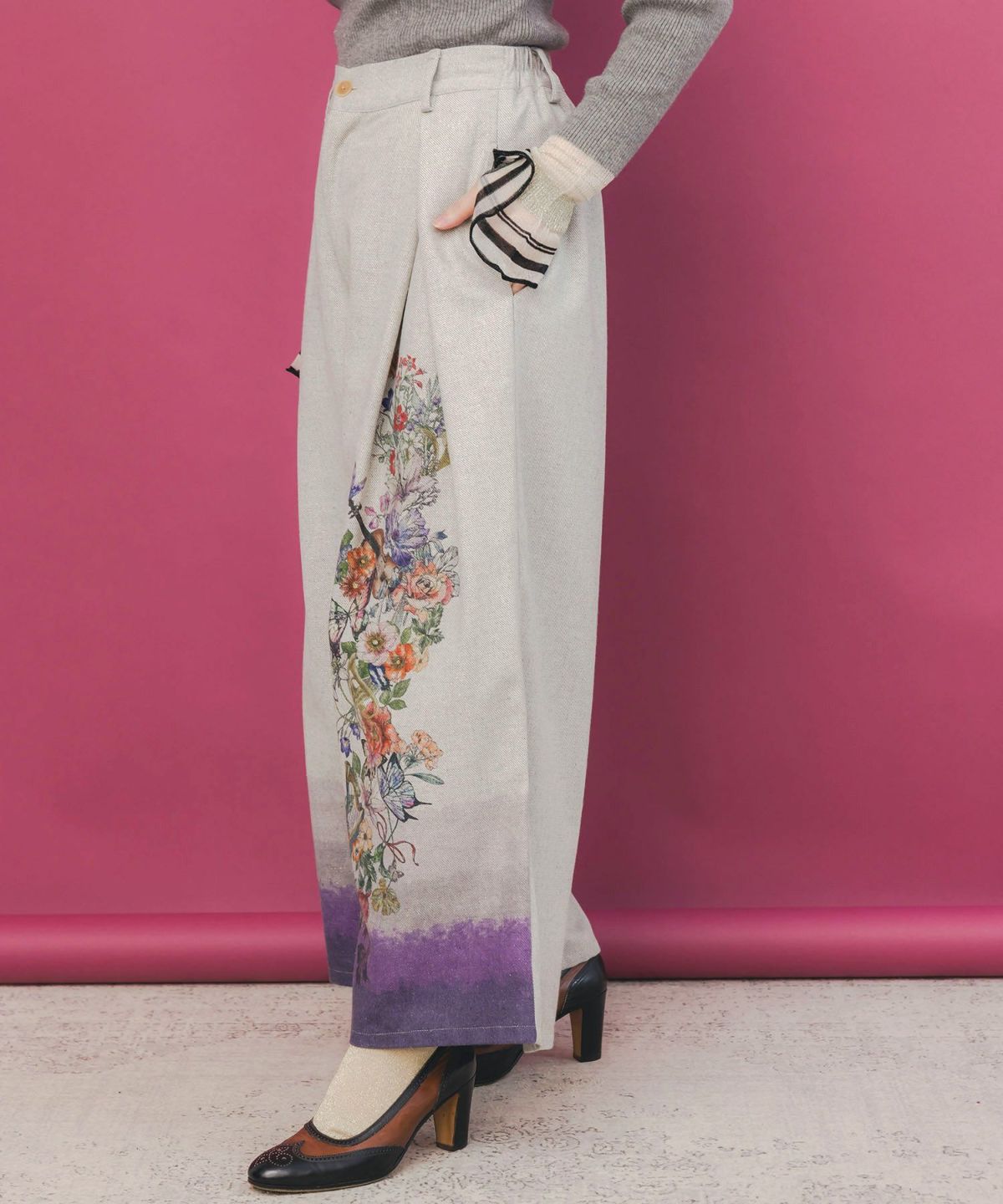 花柄裾グラデラメツイード×裏地パンツ-4