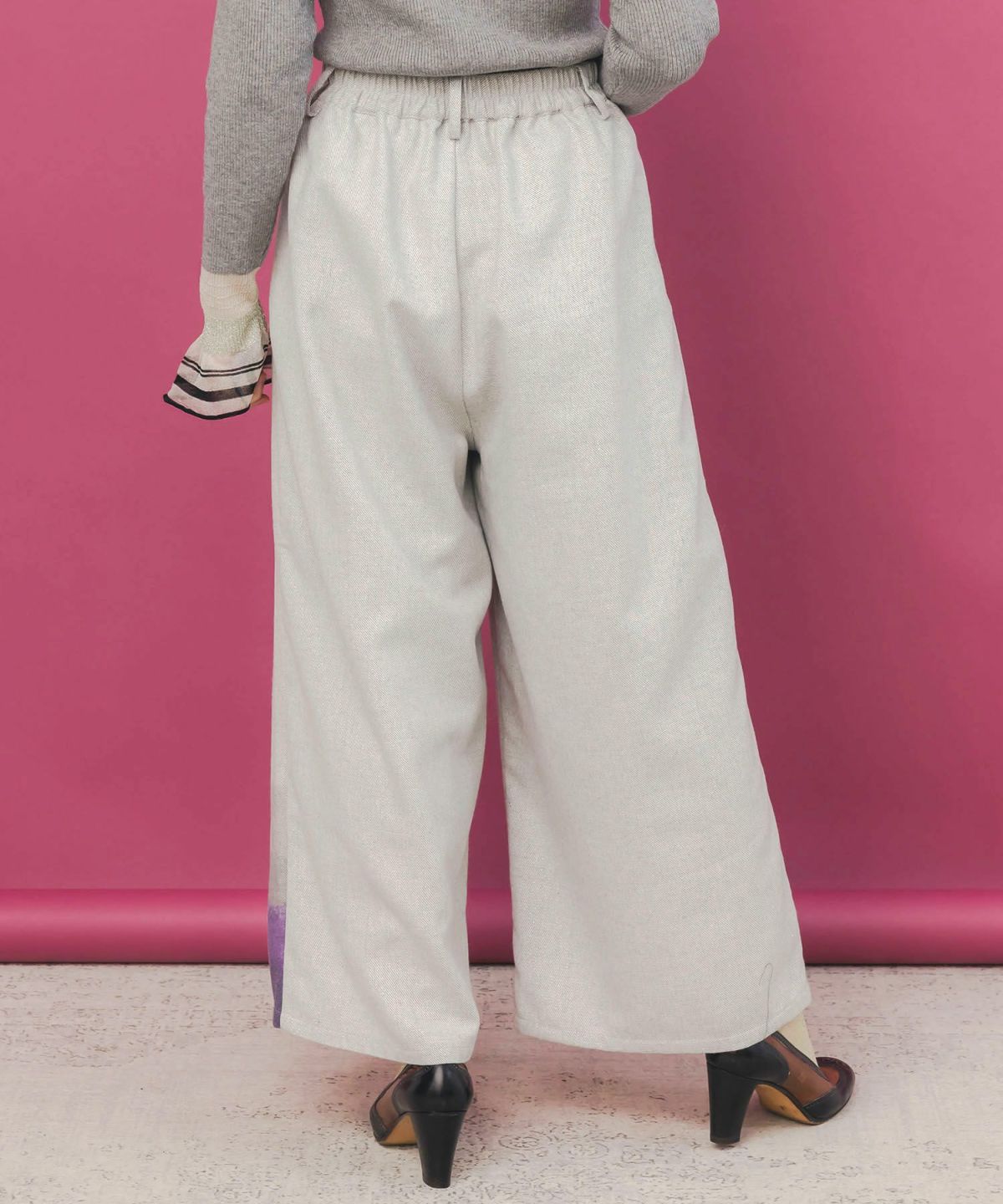 花柄裾グラデラメツイード×裏地パンツ-5