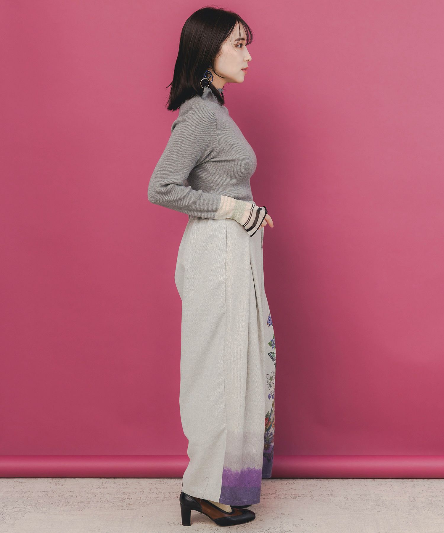 花柄裾グラデラメツイード×裏地パンツ-6