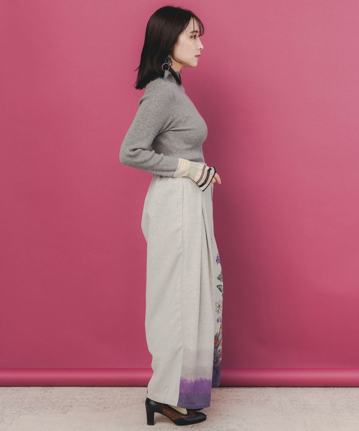 花柄裾グラデラメツイード×裏地パンツ-6